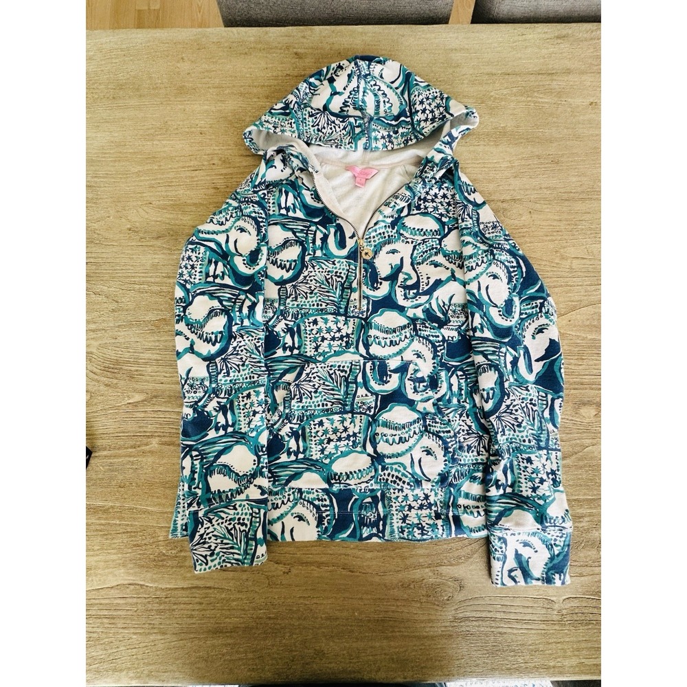 LILLY PULITZER Jacket Women's S Blue/1/2 Zip Up Hooded Skipper Keep on Trunkin